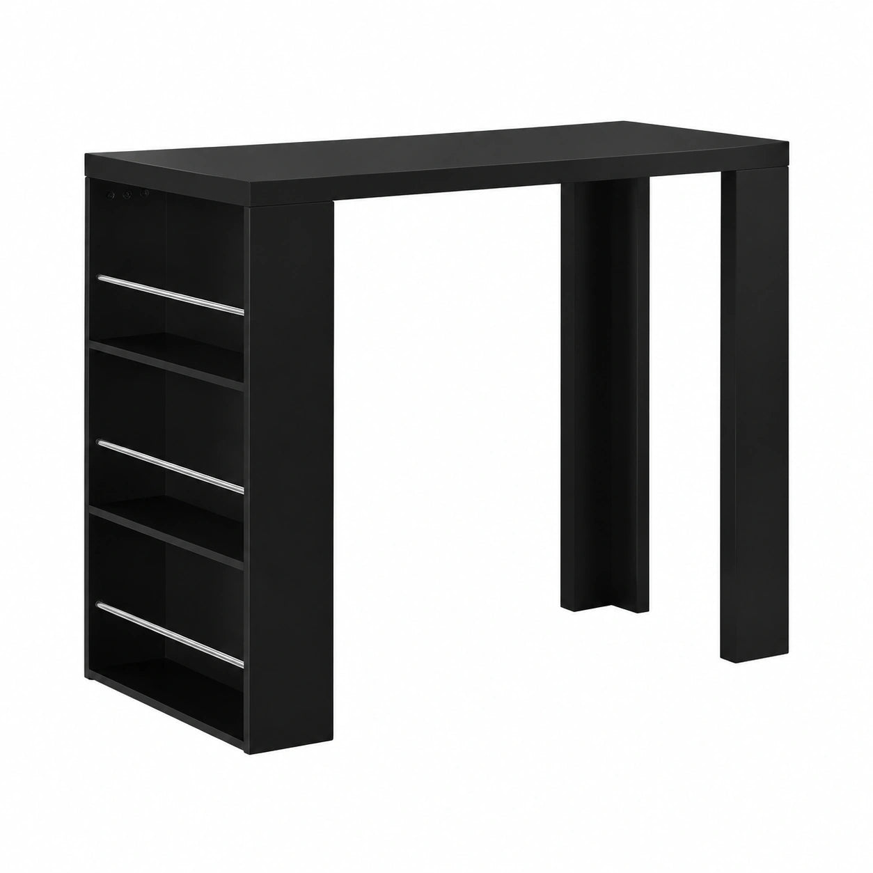 Bartisch – 117 × 57 × 107 cm, mit Ablagen, Schwarz