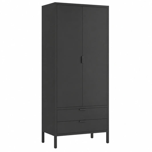 Metallschrank – 80 cm, Industriestil, mit Schubladen, Schwarz, für Wohnzimmer und Flur