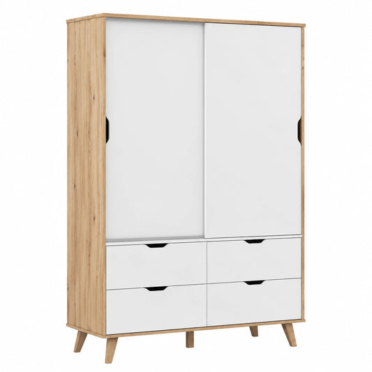 Schrank – 139 cm, skandinavischer Stil, mit Schubladen, mit mehreren Türen, aus Eichenholz, für Kinderzimmer
