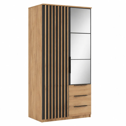 Kleiderschrank – 100 cm, mit Schubladen, mit Ablagen, aus Eichenholz, Schwarz, für Schlafzimmer