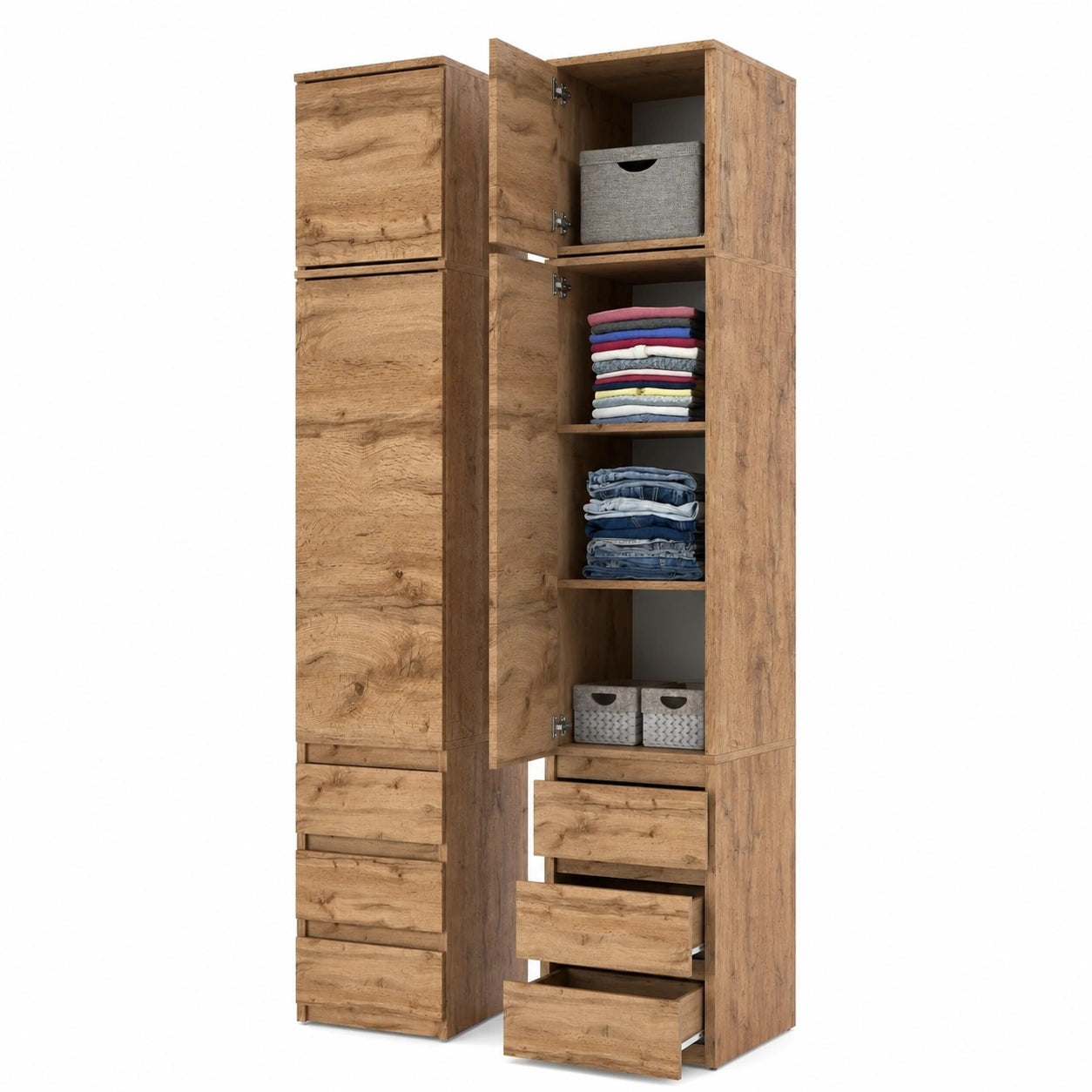 Kleiderschrank – 40 cm, mit Schubladen, mit mehreren Türen, aus Eichenholz, für Schlafzimmer, Büro und Flur