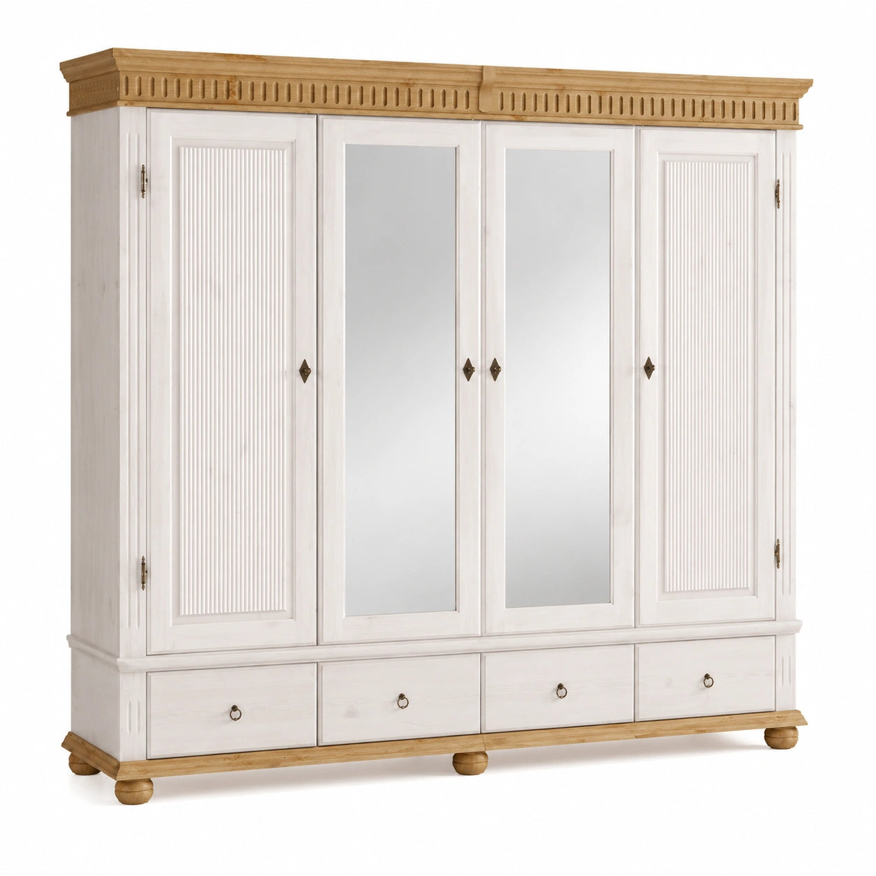 Kleiderschrank – 252 cm, Landhausstil, mit mehreren Türen, aus Massivholz