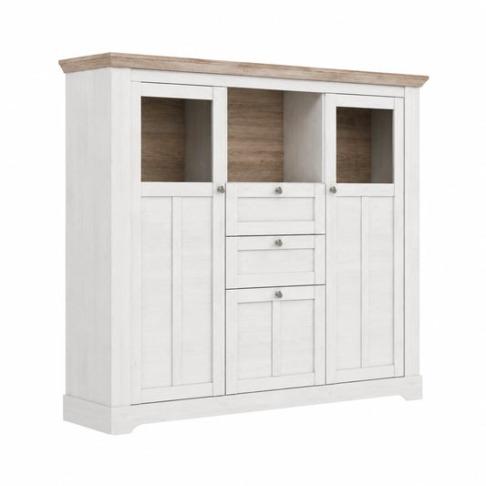 Vitrine – 165 cm, Landhausstil, mit Schubladen, mit mehreren Türen, aus Holzwerkstoff und Eichenholz