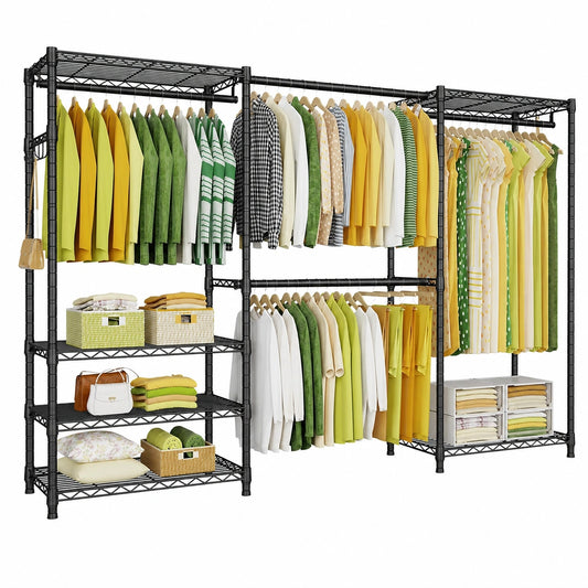 Kleiderschrank – 35,6 × 181,5 cm, ausziehbar, höhenverstellbar, mit Ablagen, freistehend, aus Metall, Schwarz